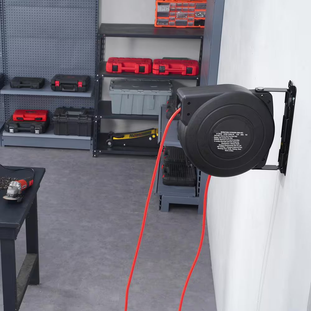 45 Ft., 12Gauge / 3 Conductors, 15 Amps Retractable Extension Cord Reel with 3-Outlets, Heavy Duty 12AWG / 3C SJTOW