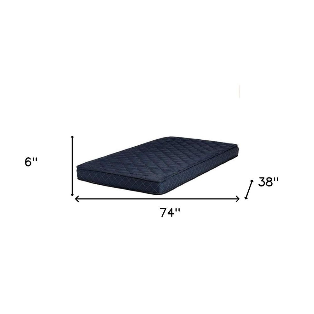 6" Navy Blue Twin Memory Foam Water Resistant Mattress. Foam, spring and hybrid mattresse isolated on a plain white background, finished in navy.