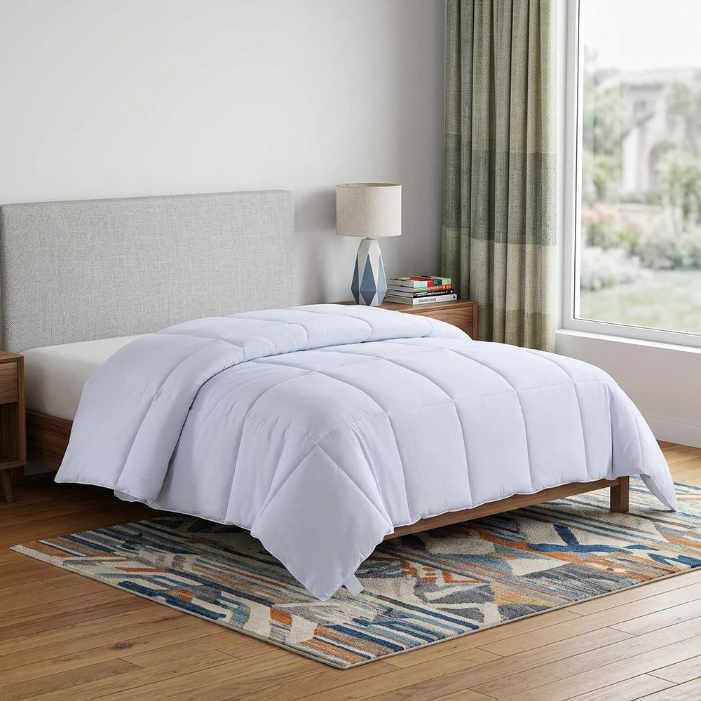 White Twin Microfiber Thread Count Down Alternative Duvet Insert in a home interior