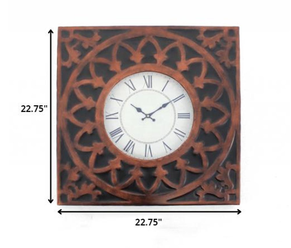 23" Bronze Metal Analog Square Wall Clock
