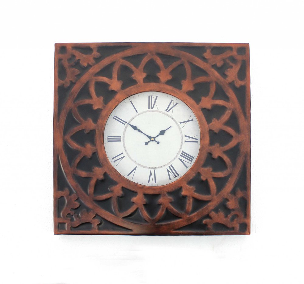 23" Bronze Metal Analog Square Wall Clock
