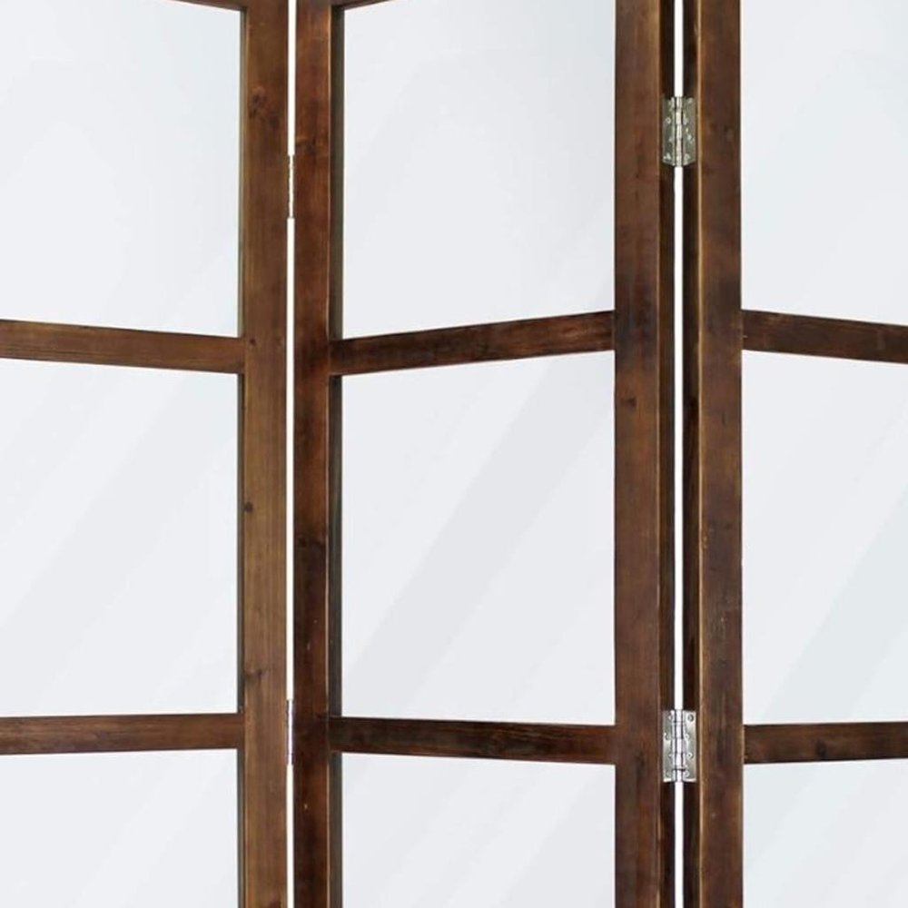 84" Brown Folding Three Panel Screen Room Divider - SKU 274608 on a white background