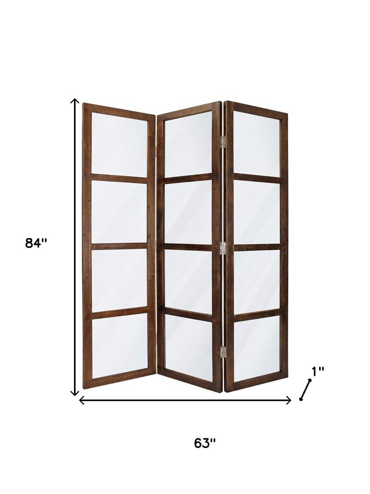 84" Brown Folding Three Panel Screen Room Divider - SKU 274608 on a white background