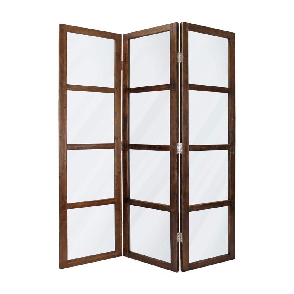 84" Brown Folding Three Panel Screen Room Divider - SKU 274608 on a white background