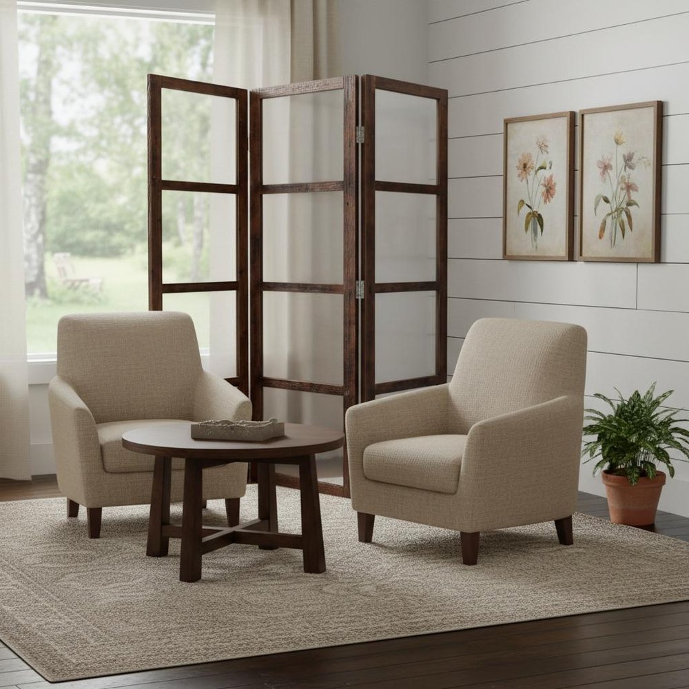 84" Brown Folding Three Panel Screen Room Divider - SKU 274608 in a home interior
