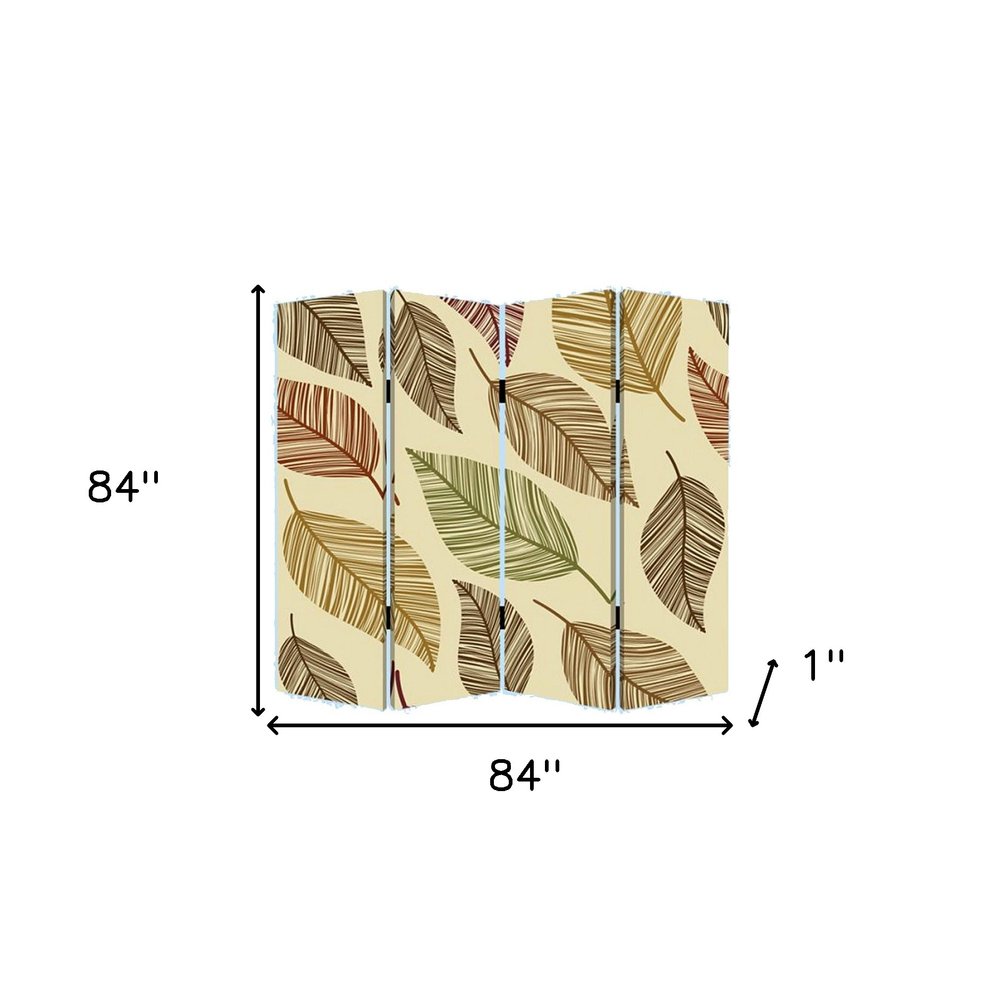 84" Brown Canvas Folding Four Panel Screen Room Divider on a white background