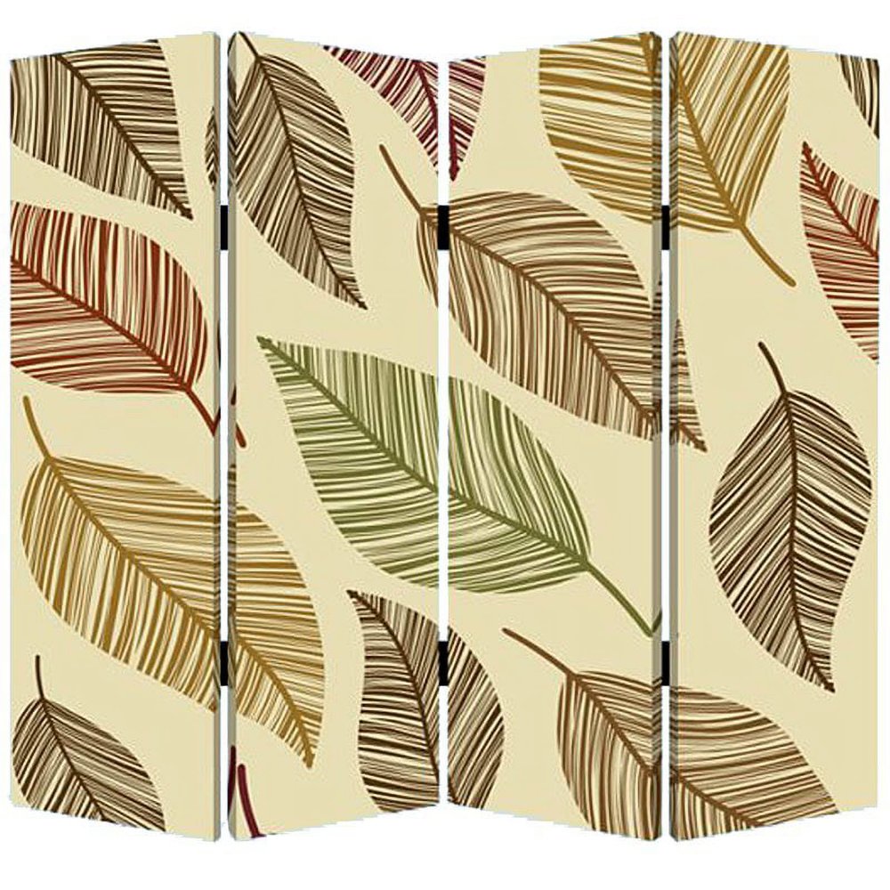 84" Brown Canvas Folding Four Panel Screen Room Divider close-up detail