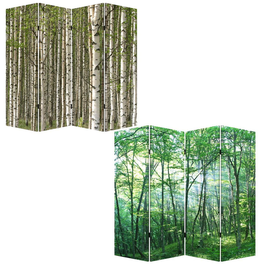 84" Green Canvas Folding Four Panel Screen Room Divider on a white background