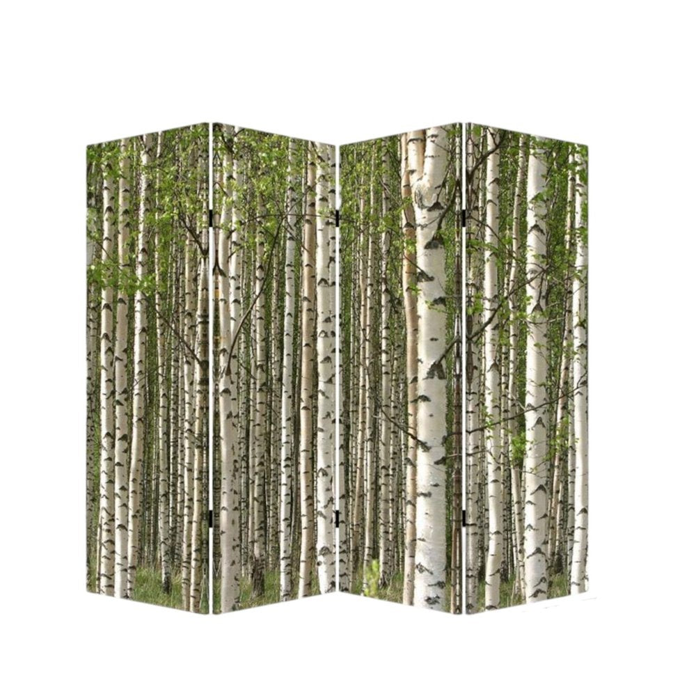84" Green Canvas Folding Four Panel Screen Room Divider on a white background