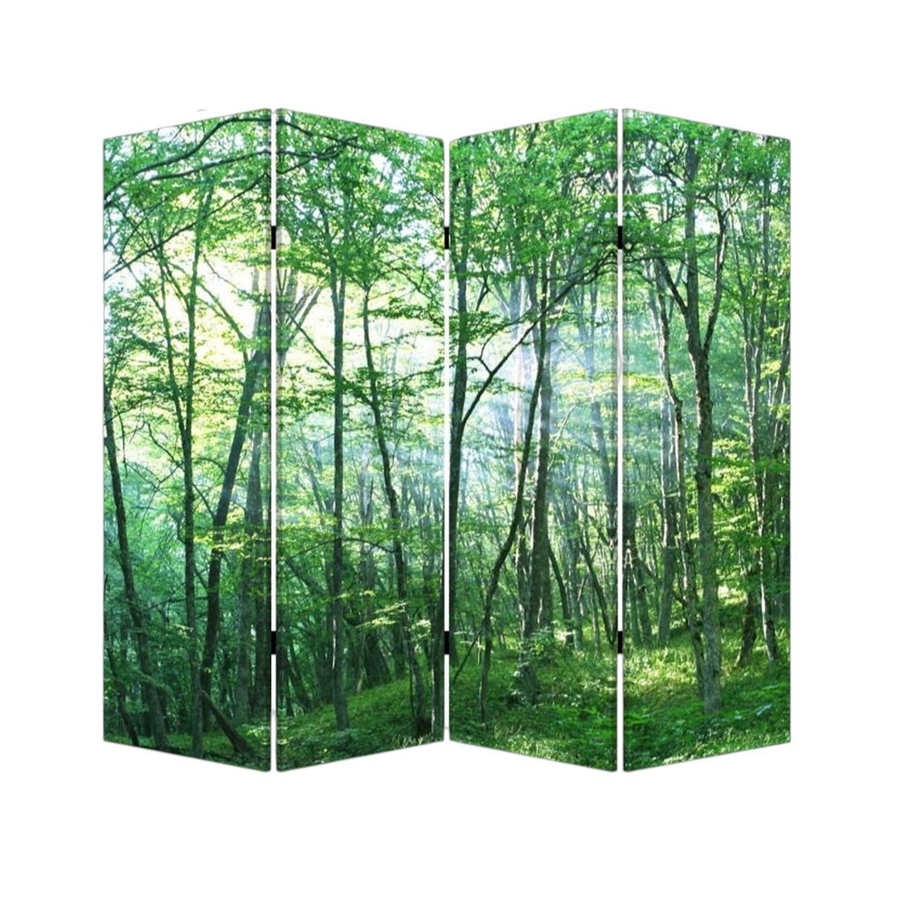 84" Green Canvas Folding Four Panel Screen Room Divider on a white background