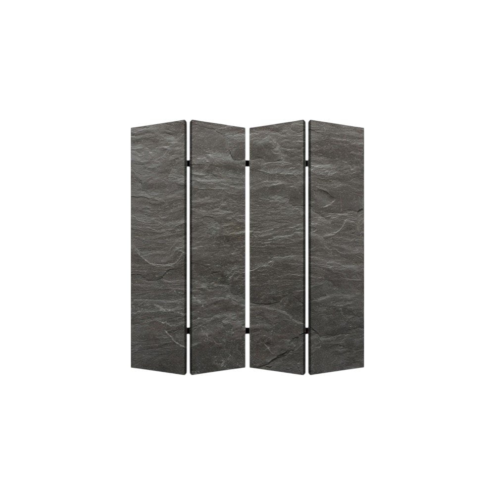 84" Gray Canvas Folding Four Panel Screen Room Divider on a white background