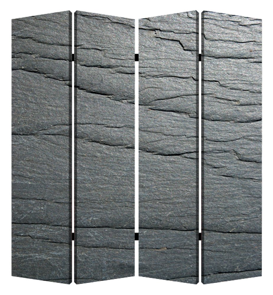 84" Gray Canvas Folding Four Panel Screen Room Divider on a white background