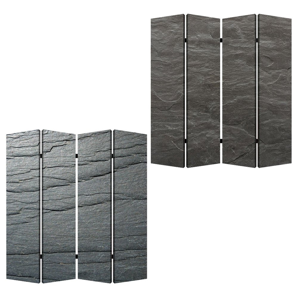 84" Gray Canvas Folding Four Panel Screen Room Divider on a white background