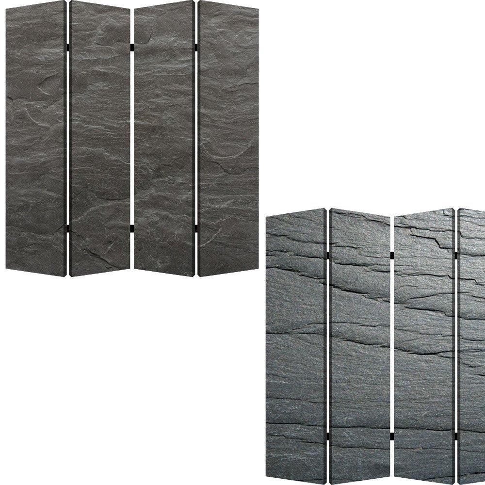 84" Gray Canvas Folding Four Panel Screen Room Divider on a white background