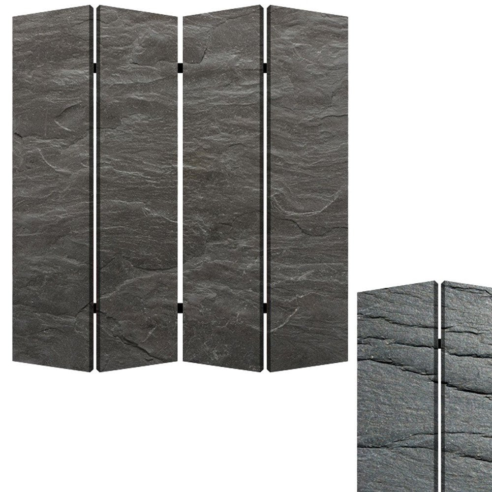 84" Gray Canvas Folding Four Panel Screen Room Divider on a white background