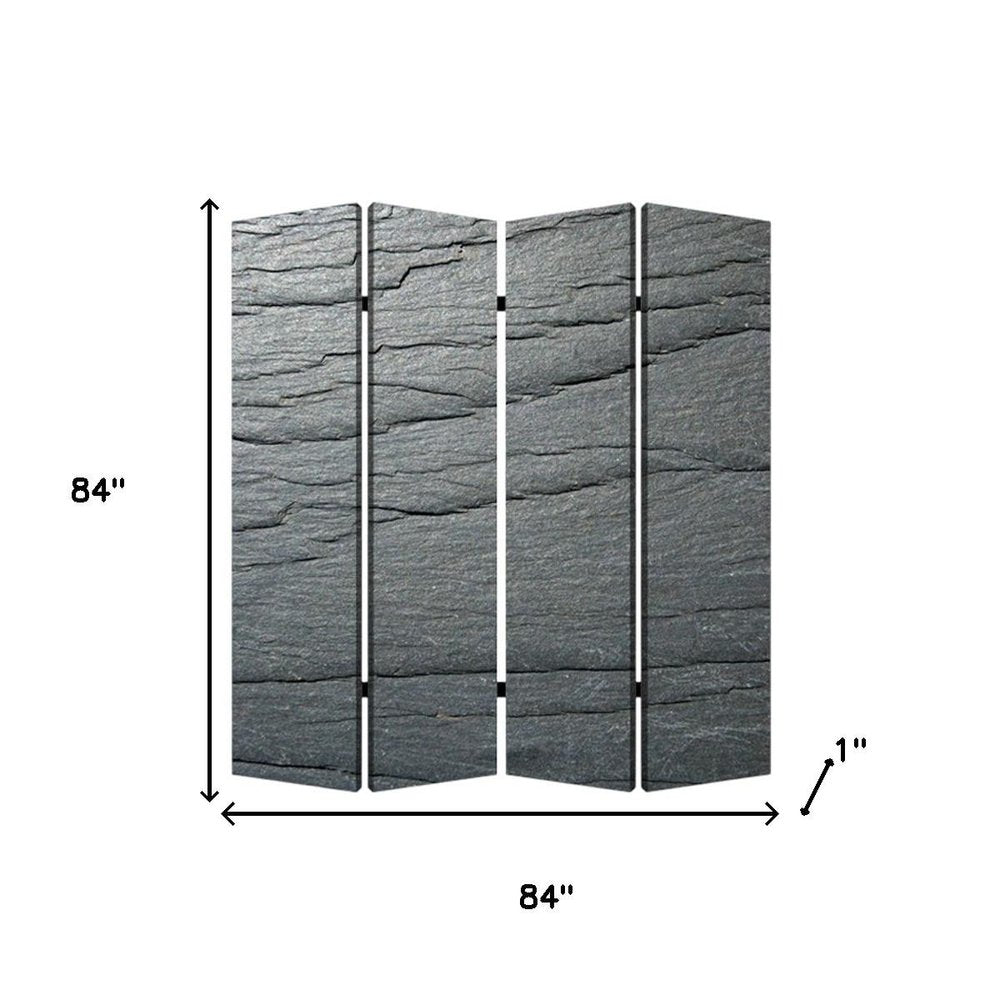 84" Gray Canvas Folding Four Panel Screen Room Divider on a white background