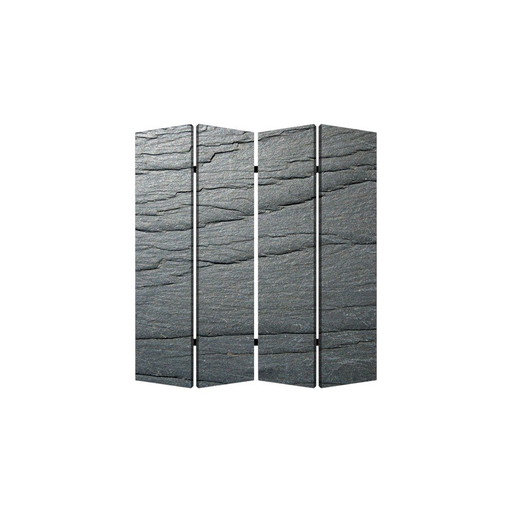 84" Gray Canvas Folding Four Panel Screen Room Divider on a white background