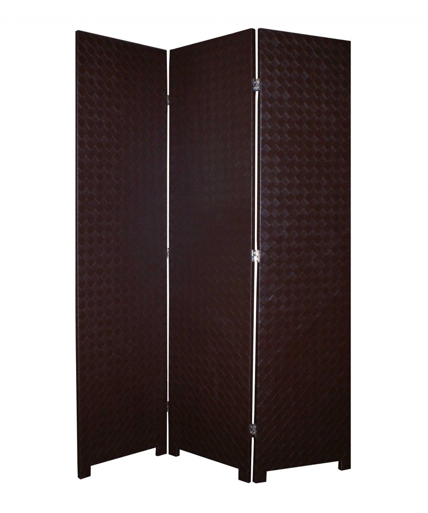 71" Brown Faux Leather Folding Three Panel Screen Room Divider