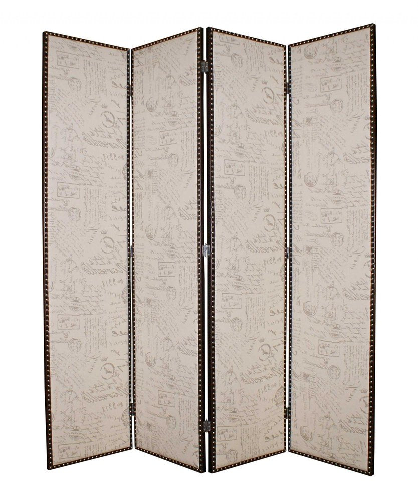 84" Beige Fabric Folding Four Panel Screen Room Divider
