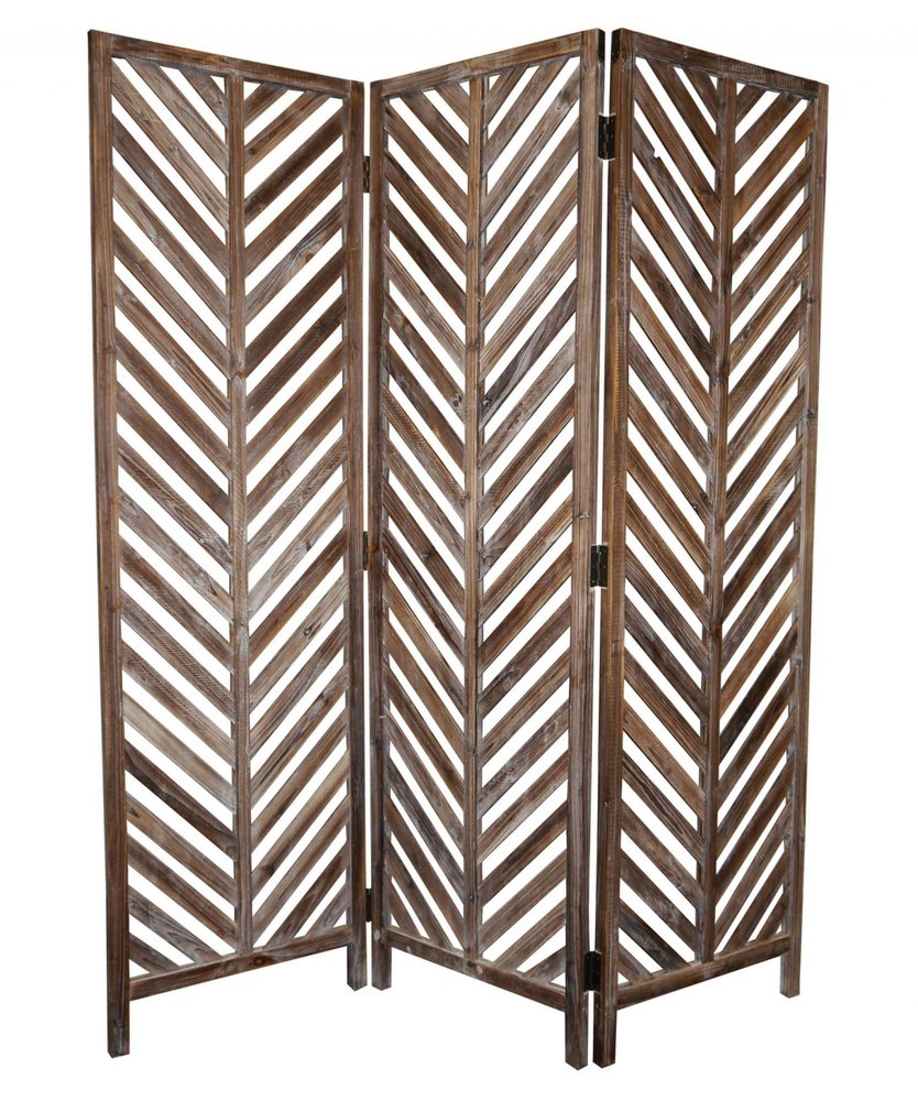 72" Brown Wood Folding Three Panel Screen Room Divider