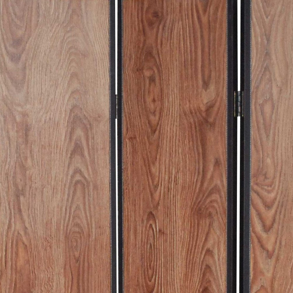 71" Brown Wood Folding Three Panel Screen Room Divider
