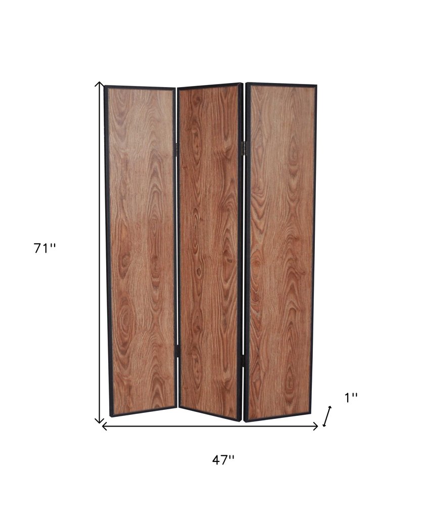 71" Brown Wood Folding Three Panel Screen Room Divider