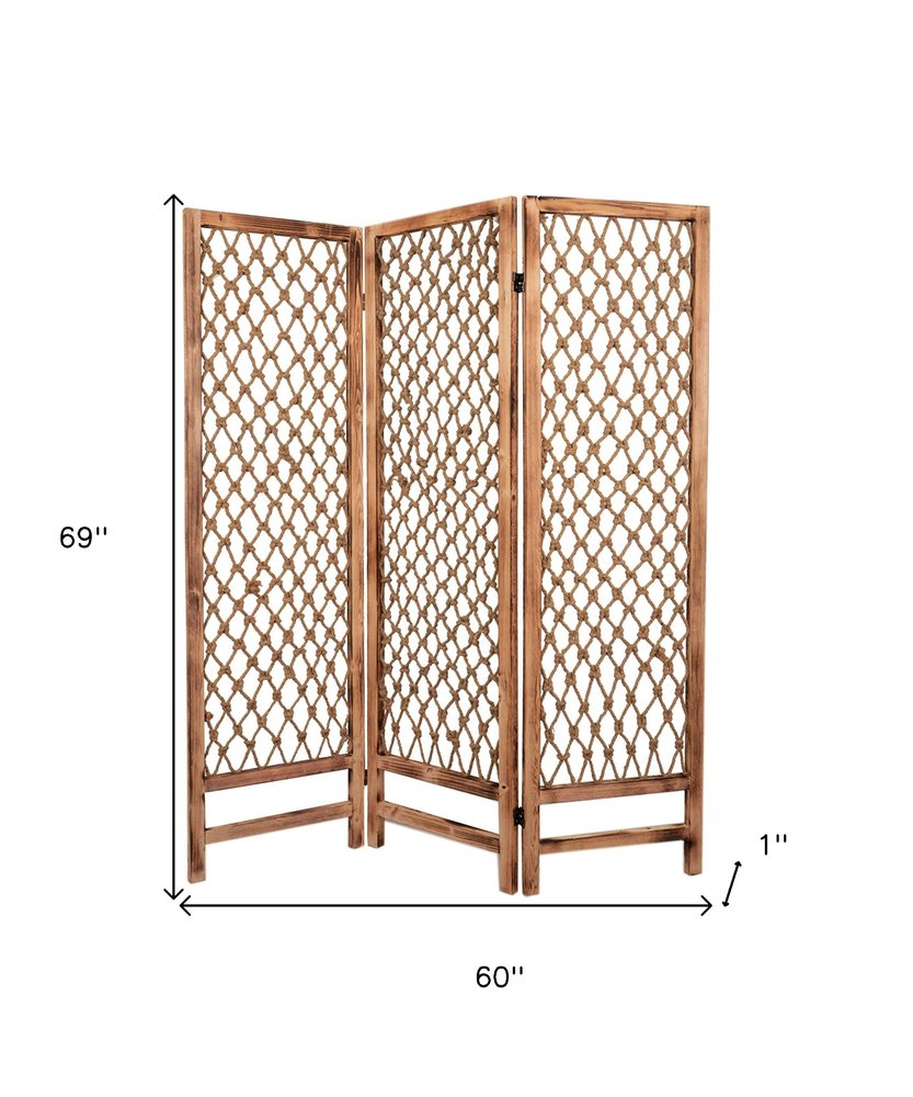 69" Natural Solid Wood Panel Screen Room Divider