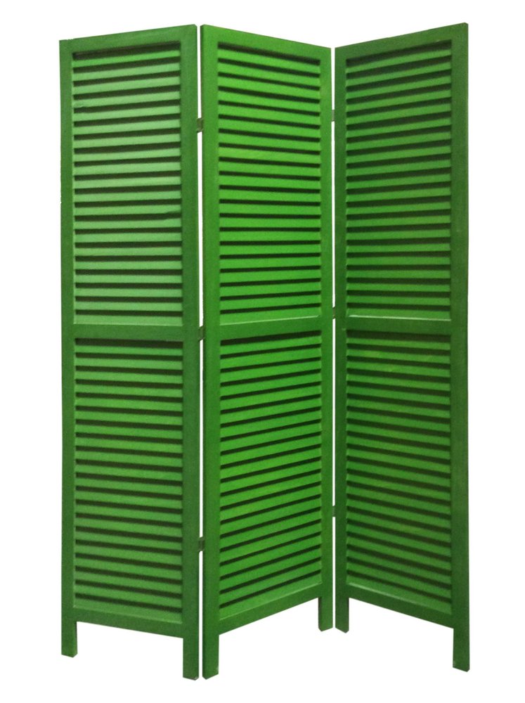 67" Green Wood Folding Three Panel Screen Room Divider