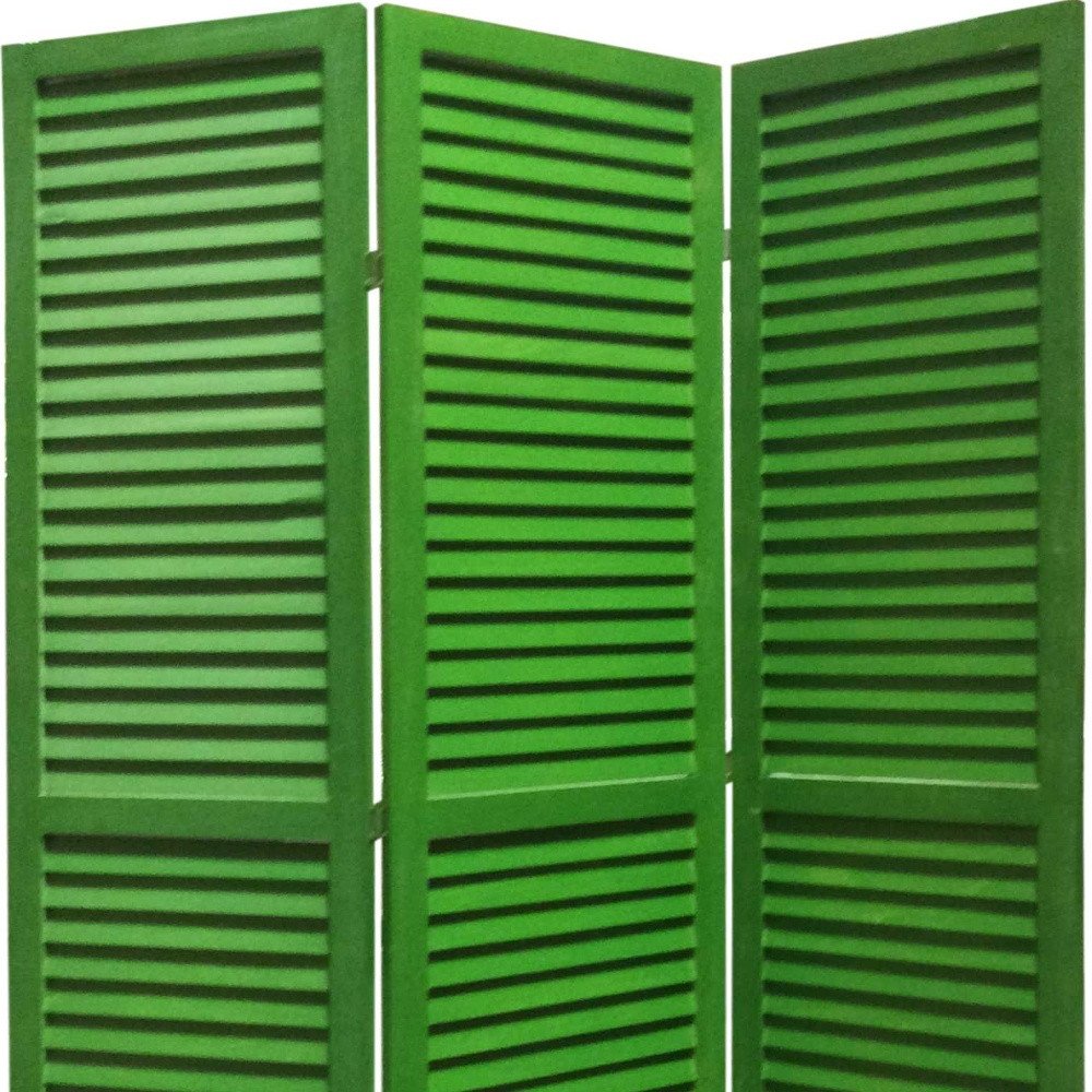 67" Green Wood Folding Three Panel Screen Room Divider