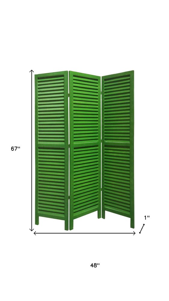 67" Green Wood Folding Three Panel Screen Room Divider