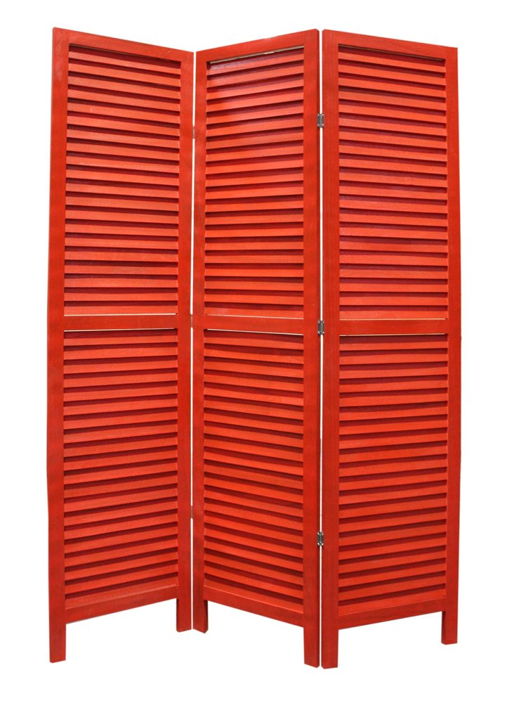 67" Green Wood Folding Three Panel Screen Room Divider. Room divider isolated on a plain white background, showing a wood surface.