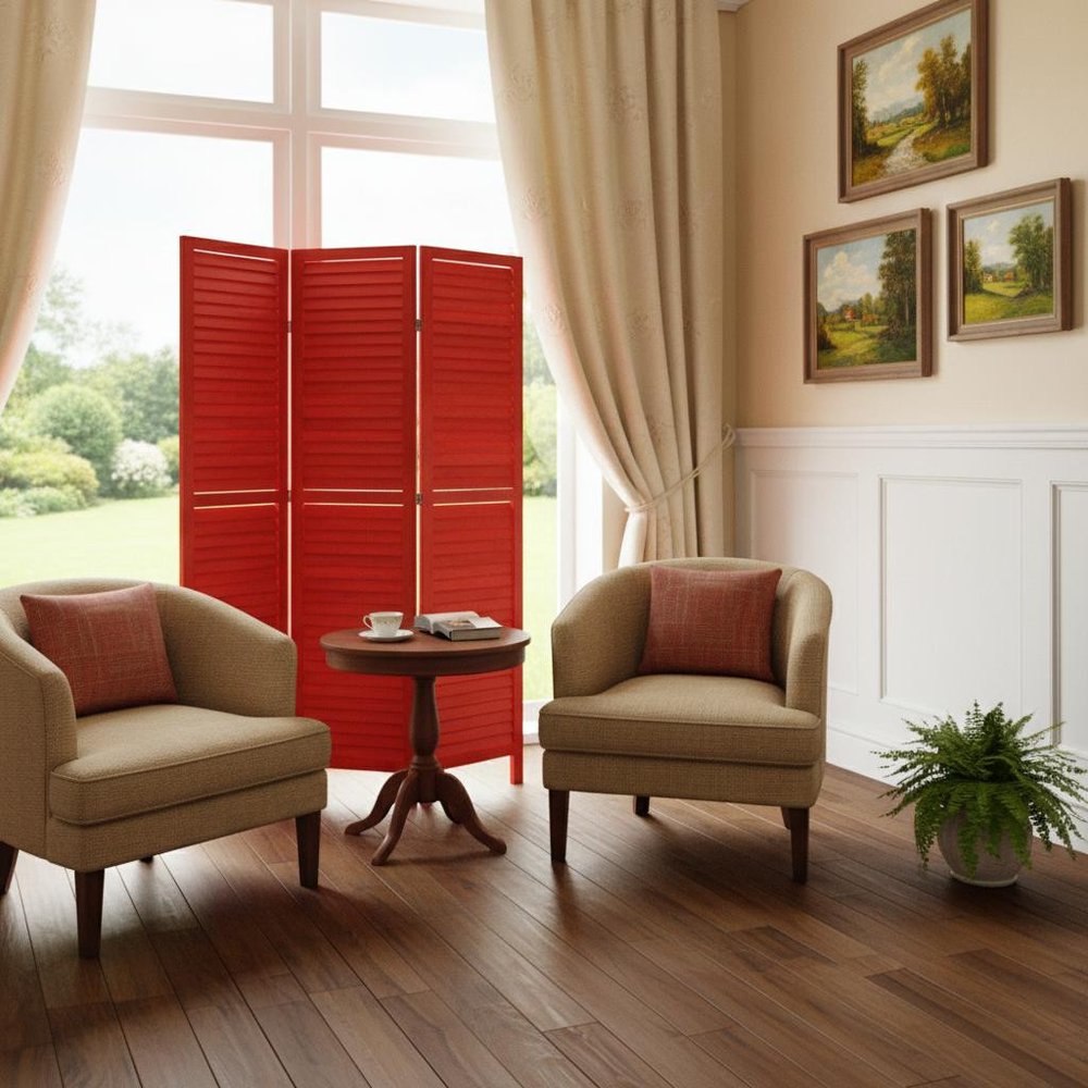 67" Green Wood Folding Three Panel Screen Room Divider
