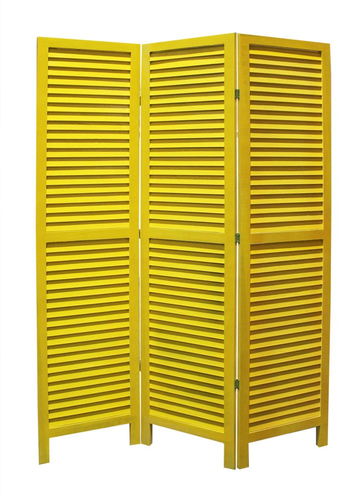 67" Green Wood Folding Three Panel Screen Room Divider on a white background