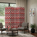 84" Red And Gray Canvas Folding Four Panel Screen Room Divider