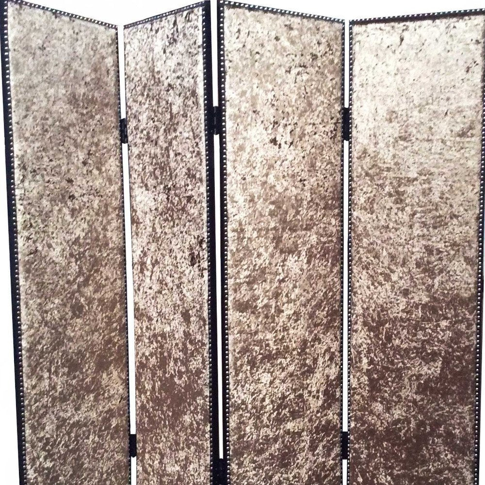 84" Tan Fabric Folding Four Panel Screen Room Divider - 84.00" H x 84.00" W x 1.00" D close-up detail