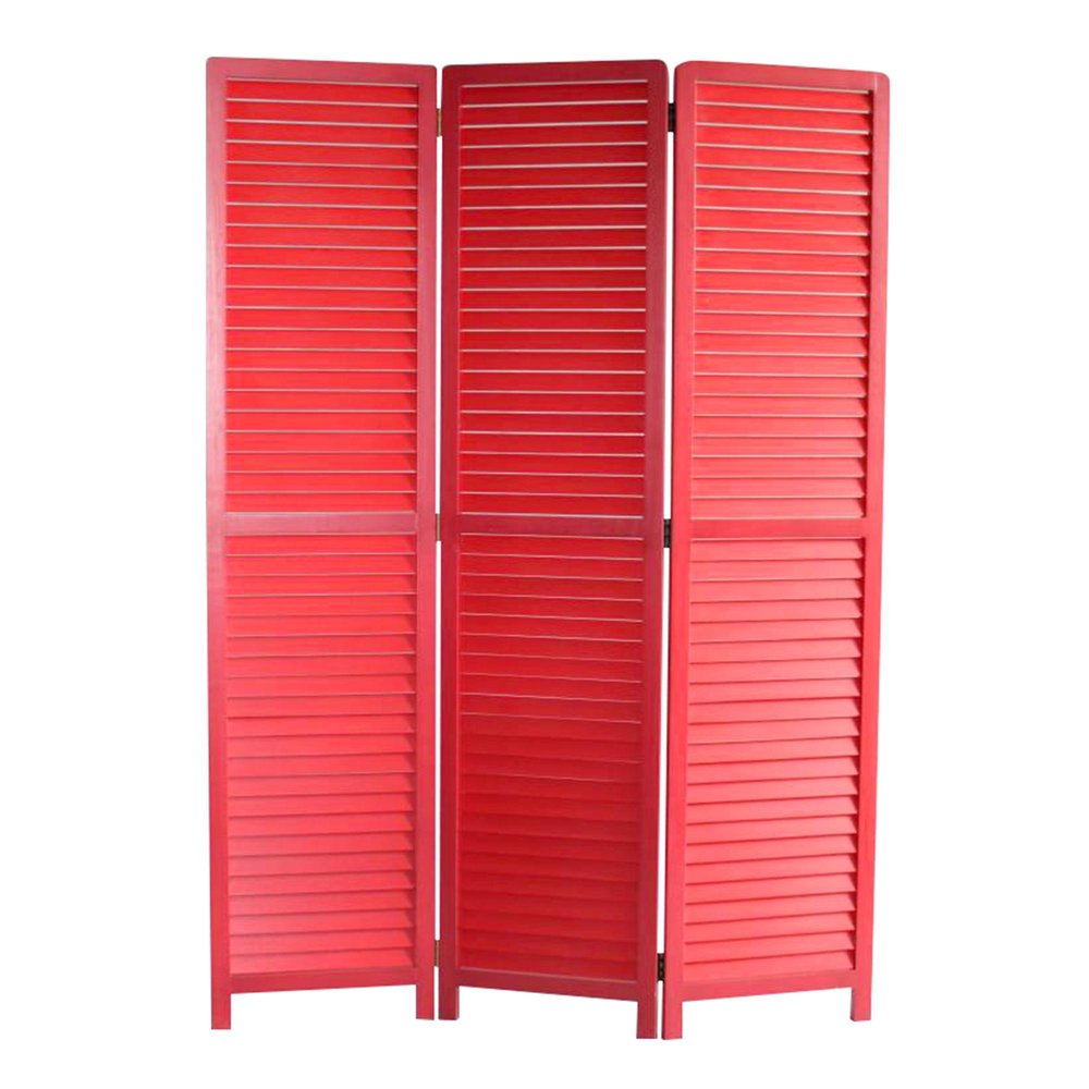 67" Red Solid Wood Panel Screen Room Divider