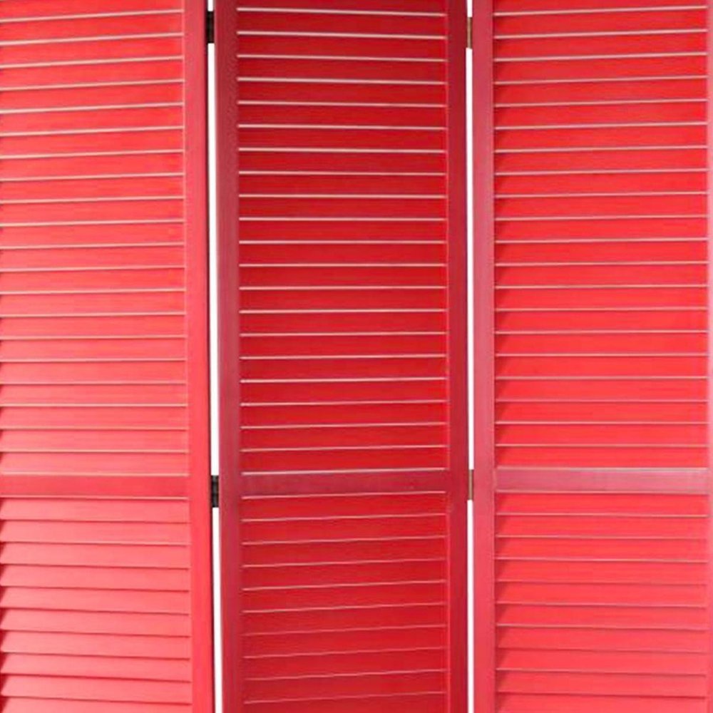 67" Red Solid Wood Panel Screen Room Divider. Room divider in red wood.