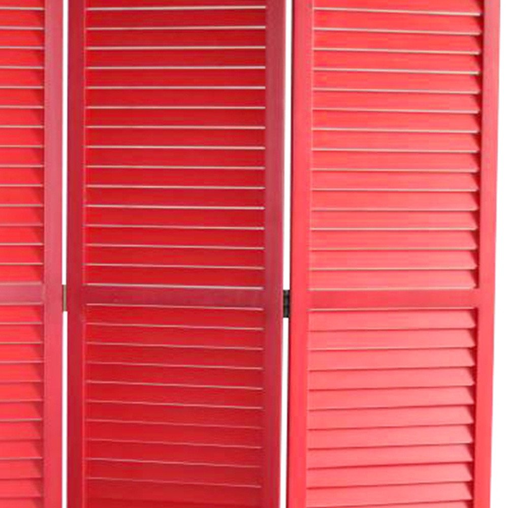 67" Red Solid Wood Panel Screen Room Divider