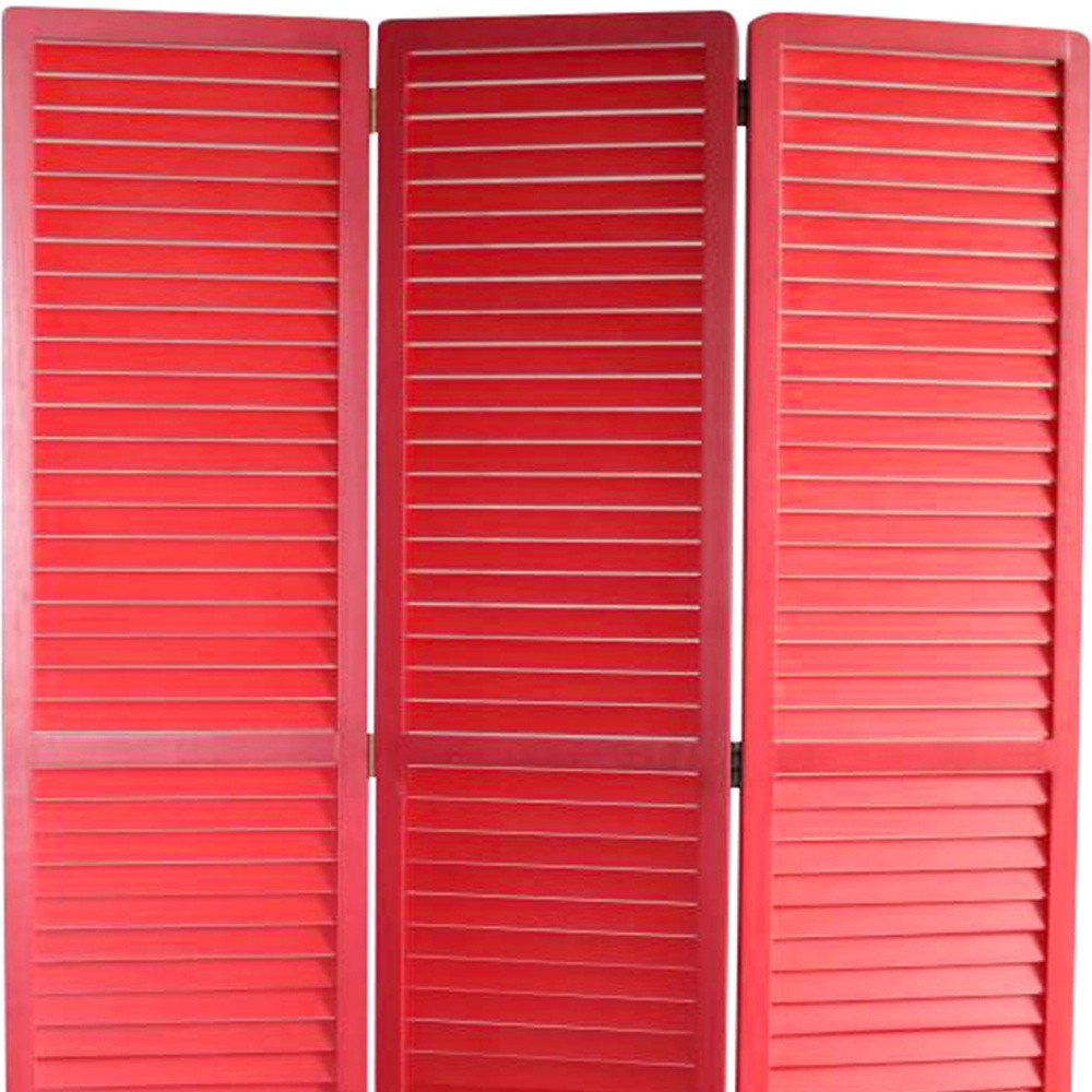 67" Red Solid Wood Panel Screen Room Divider