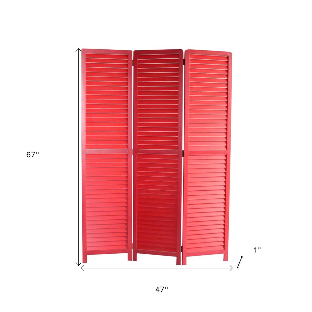 67" Red Solid Wood Panel Screen Room Divider