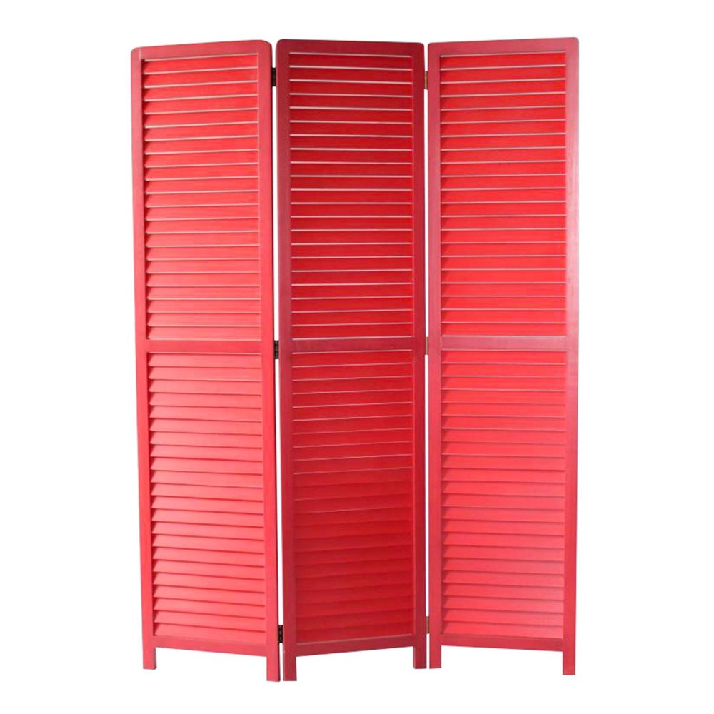 67" Red Solid Wood Panel Screen Room Divider. Room divider isolated on a plain white background, in a red wood finish.