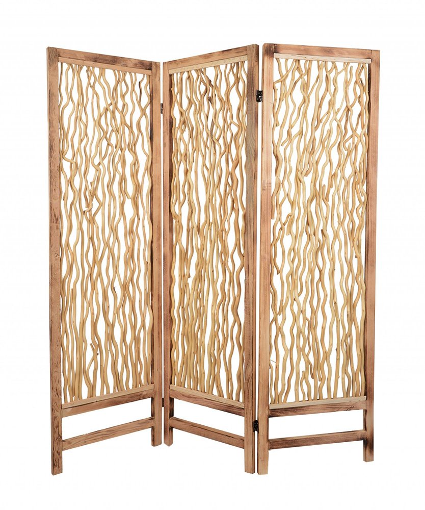 69" Brown Solid Wood Panel Screen Room Divider