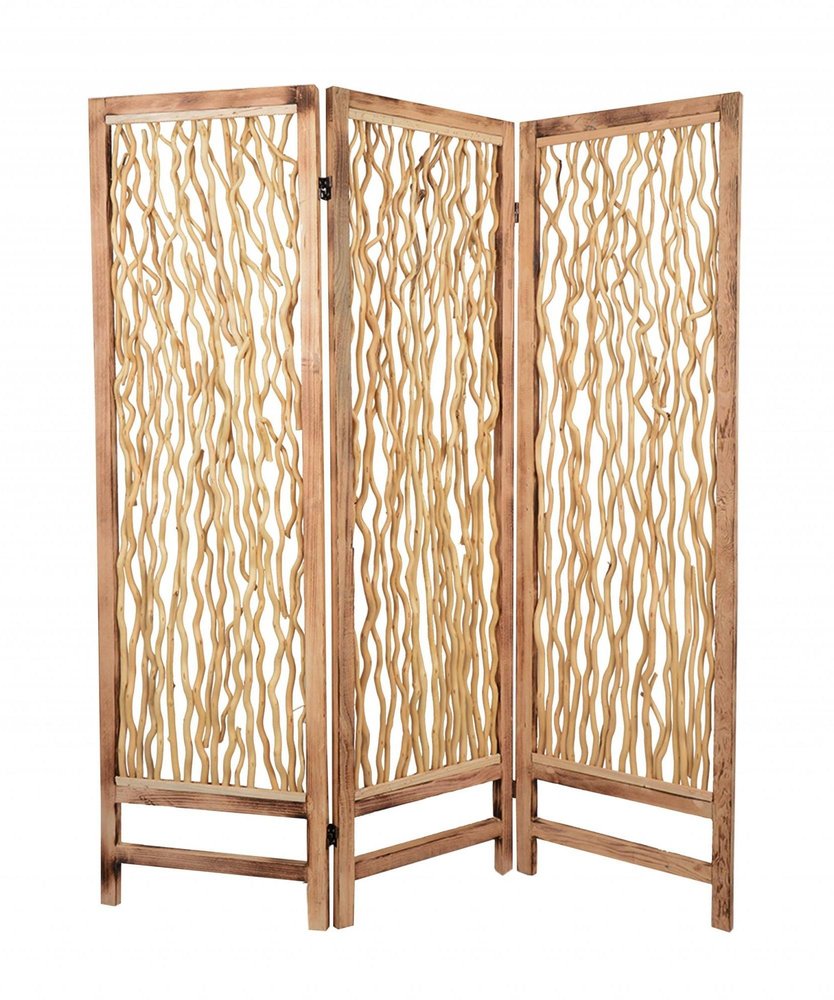 69" Brown Solid Wood Panel Screen Room Divider on a white background