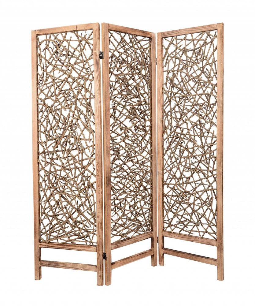 69" Brown Solid Wood Panel Screen Room Divider