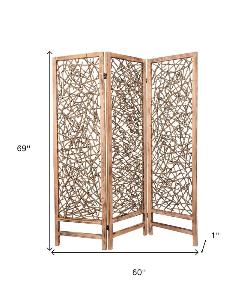 69" Brown Solid Wood Panel Screen Room Divider