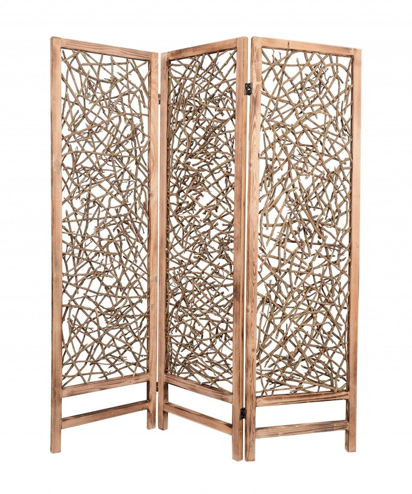 69" Brown Solid Wood Panel Screen Room Divider on a white background