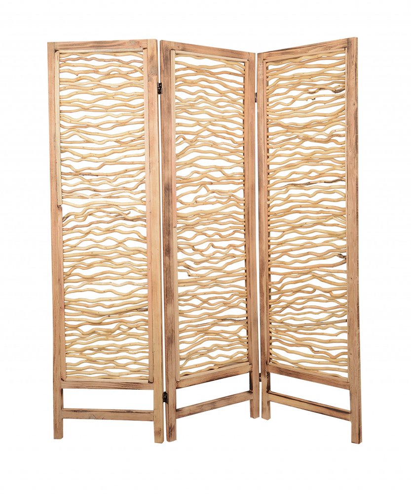 69" Brown Solid Wood Panel Screen Room Divider