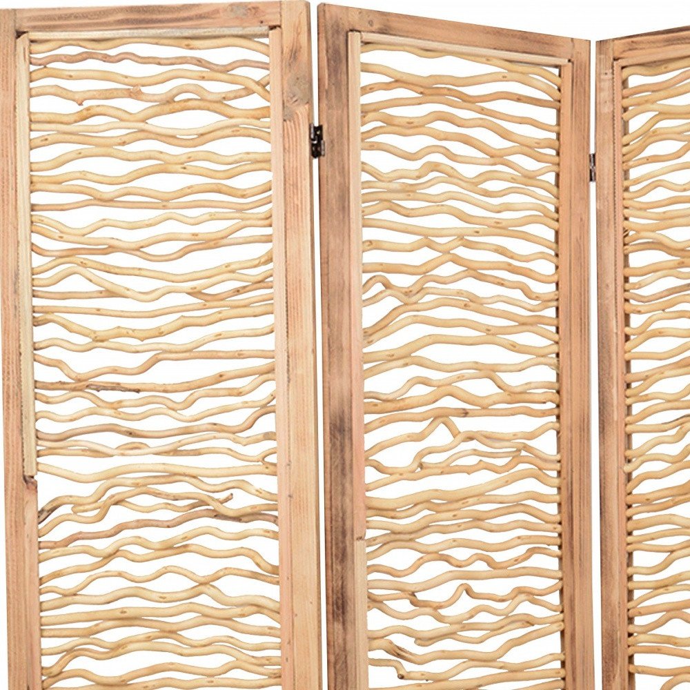 69" Brown Solid Wood Panel Screen Room Divider