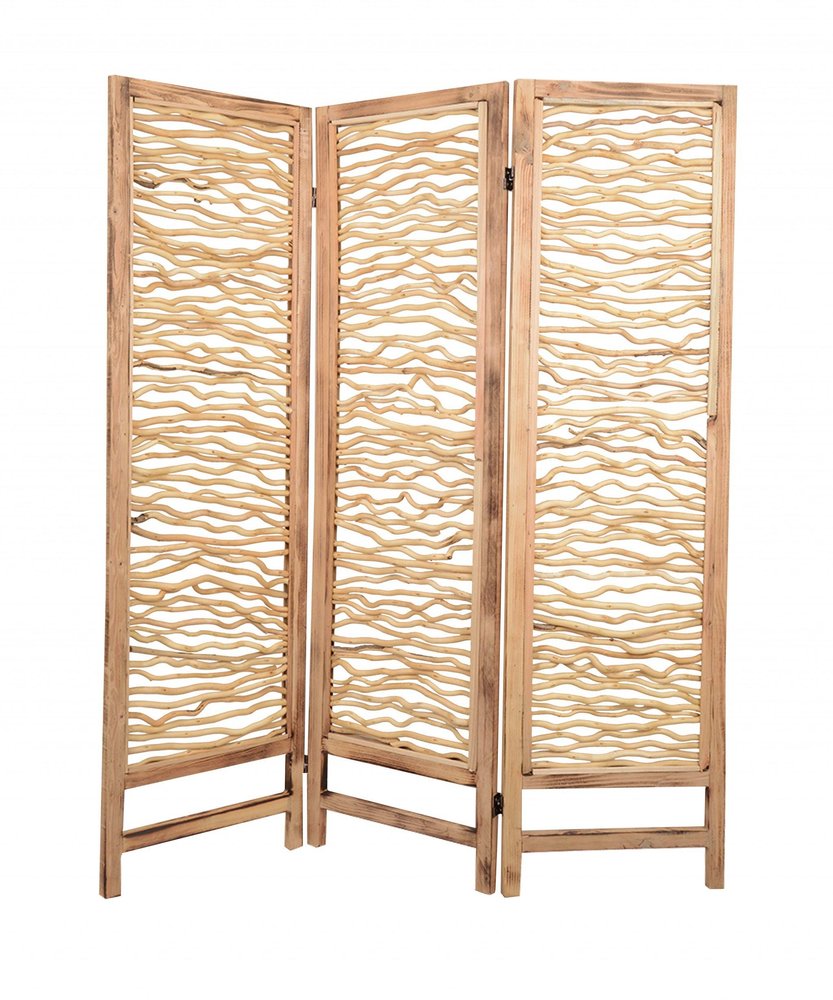 69" Brown Solid Wood Panel Screen Room Divider on a white background