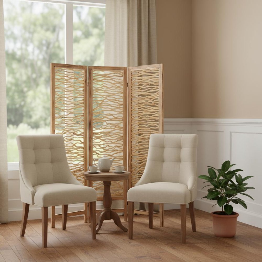 69" Brown Solid Wood Panel Screen Room Divider